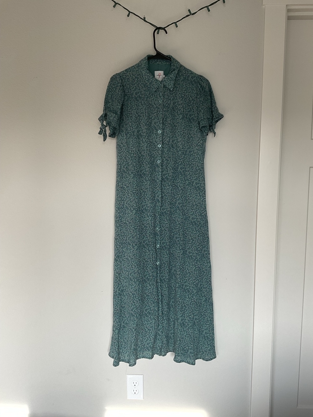 Hatch Teal Button-Front Floral Maxi Dress